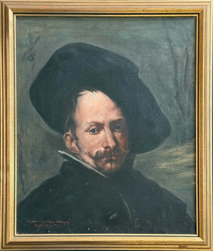 Copy after Velázquez: a man with a broad black hat and moustache