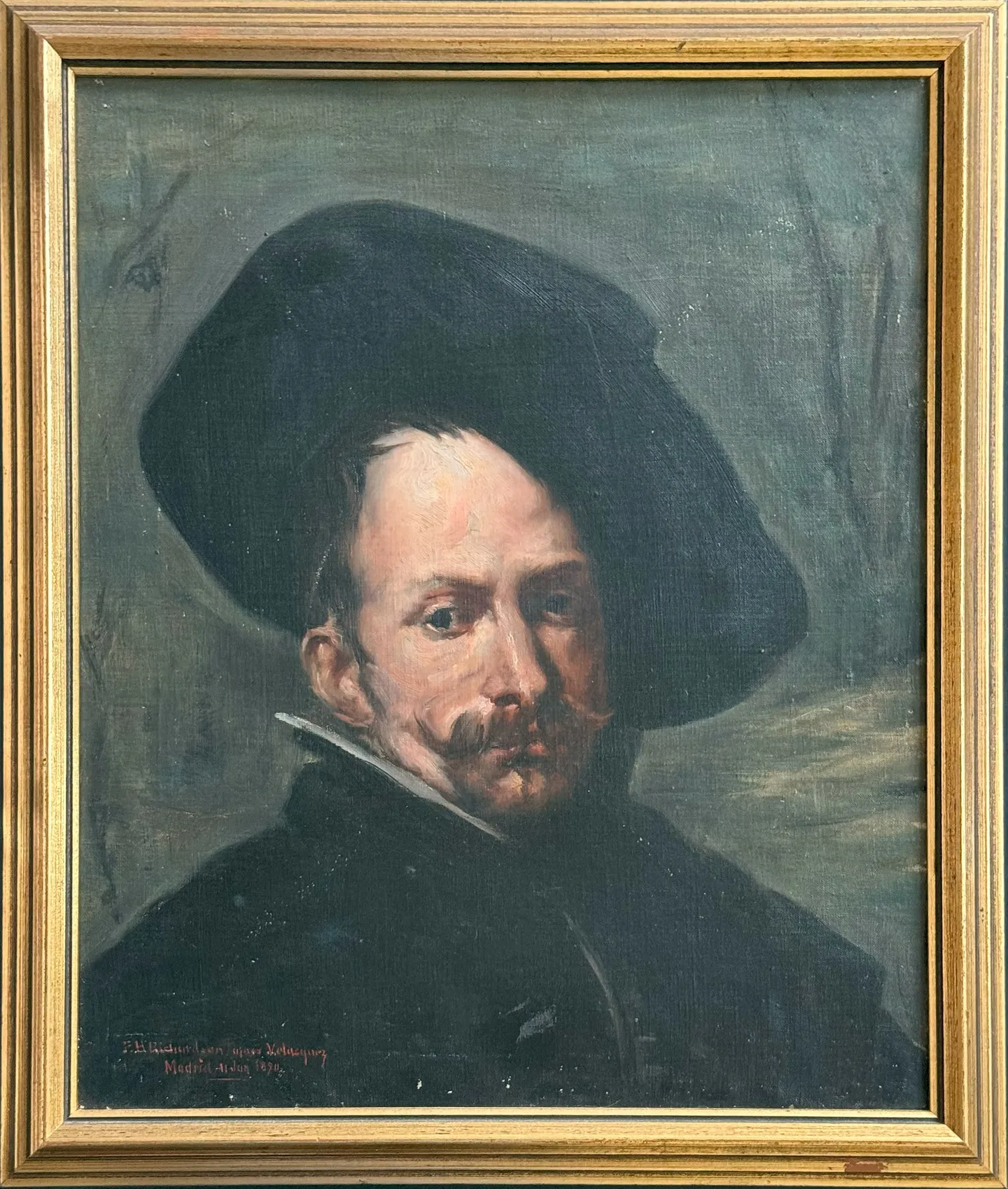 Copy after Velázquez: a man with a broad black hat and moustache
